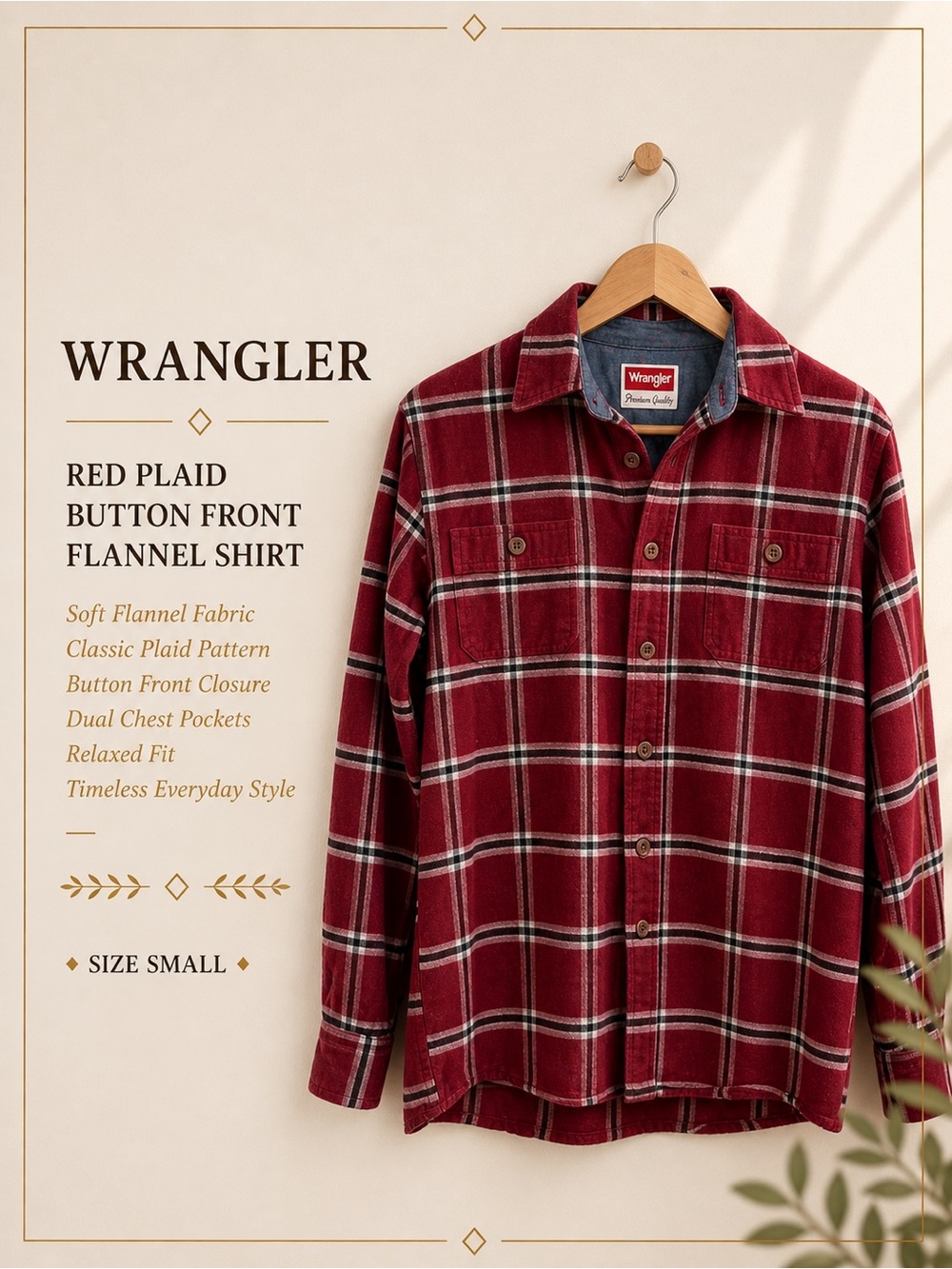 Wrangler Red Plaid Button Front Flannel Shirt Small